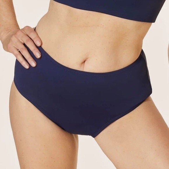 Andie Swim Navy Size S The High Waisted Bikini Bottom Stretch Classic Modest - Picture 1 of 7